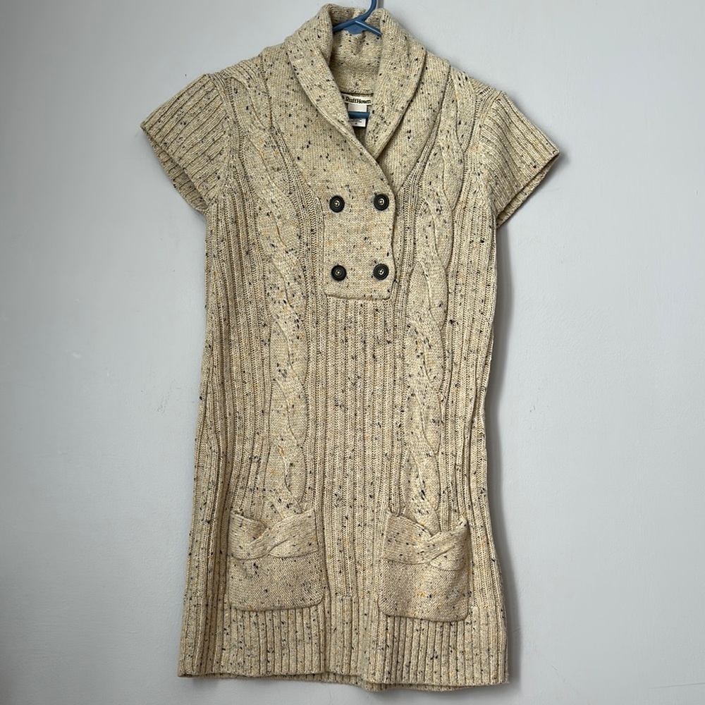 Ruff Hewn Tunic Sweater Dress Beige Sweater with Button Detail size M